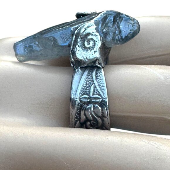 Handcrafted Quartz Ring & Vintage Spoon Handle & Silver Blend Boho Metalwork 9 - Picture 5 of 14